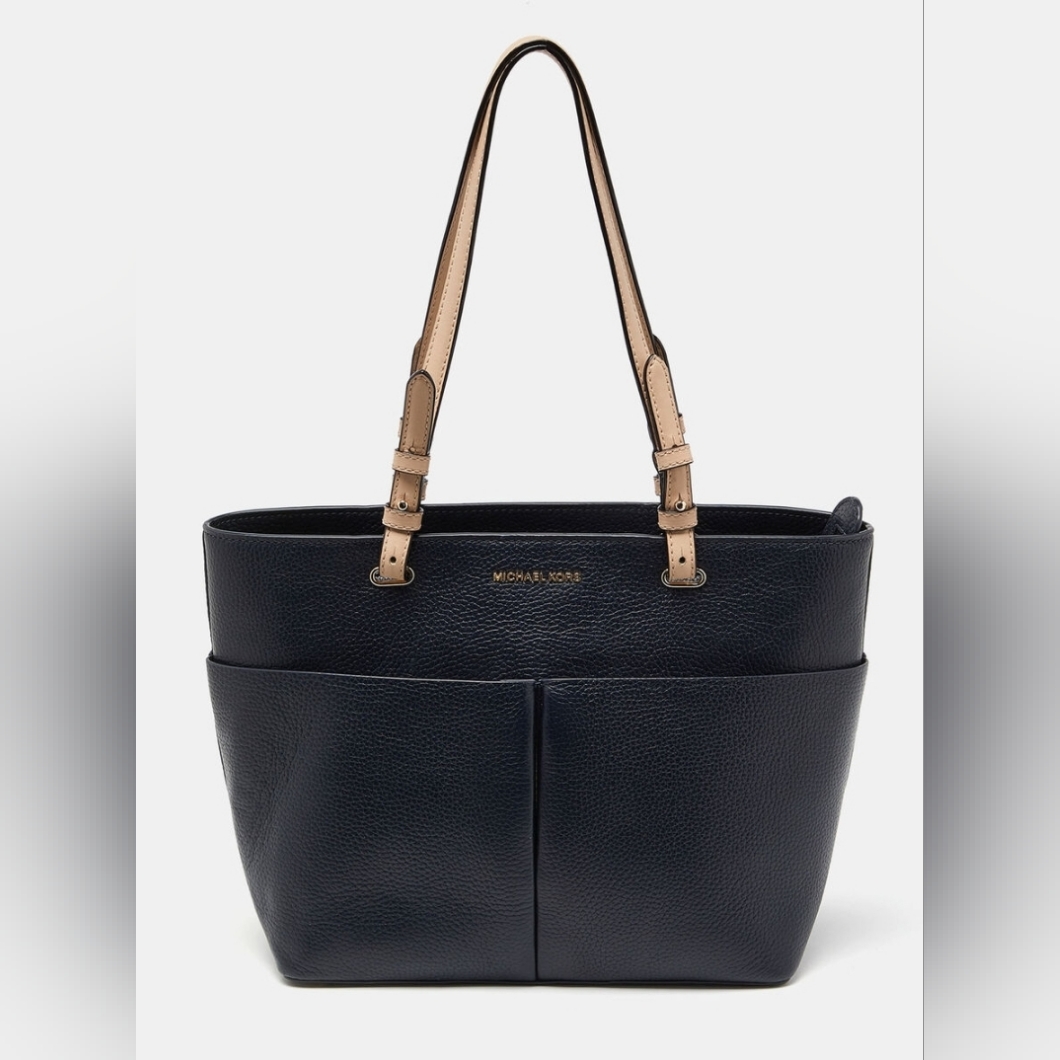 Michael Kors Mk Designer Bedford Black Tan Tote Bag Purse